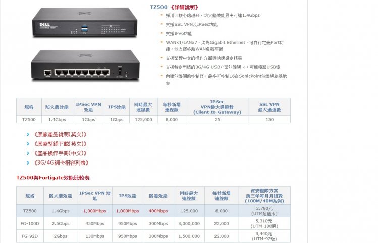 Dell SonicWall TZ500 & SonicPoint ACi (防火牆及無線基地台含POE變壓器)